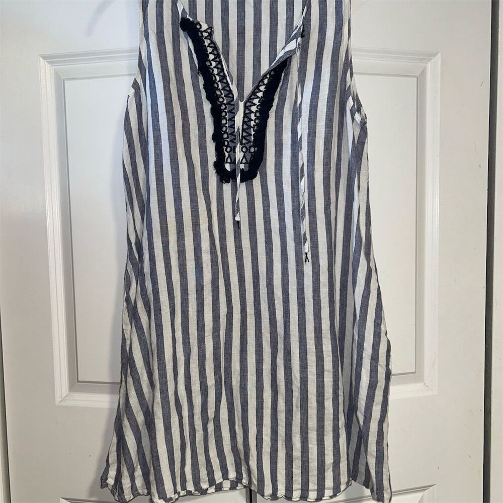 Antibes Blanc Women's M Blue Striped Sleeveless Knee Length Dress